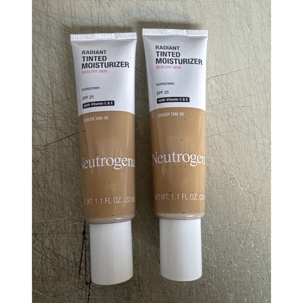 Lot of 2 Neutrogena Radiant Tinted Moisturizer SPF 25 Sheer Tan 30 1.1oz Cream